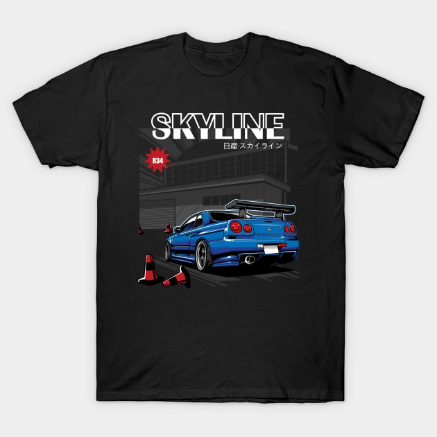 Nissan Skyline R34 Blue T-Shirt by JDMAPEX